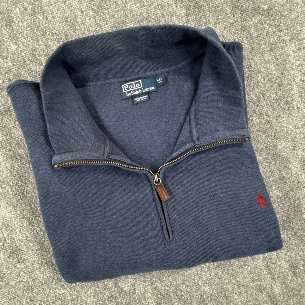 Polo Ralph Lauren Mens 4XL Big Blue 1/4 Zip Cotton Pullover Sweater Pony Logo